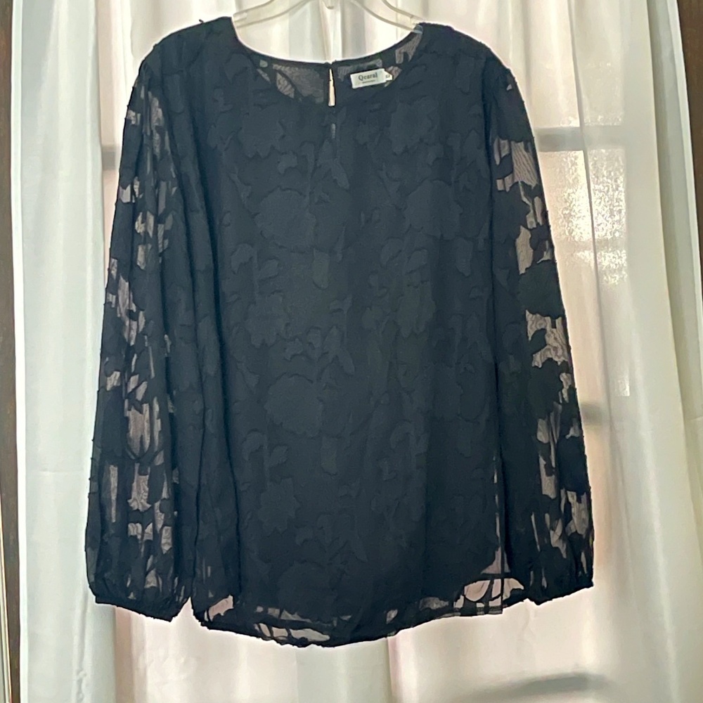 Black Semi Sheer Burnout LS Weekend Top
